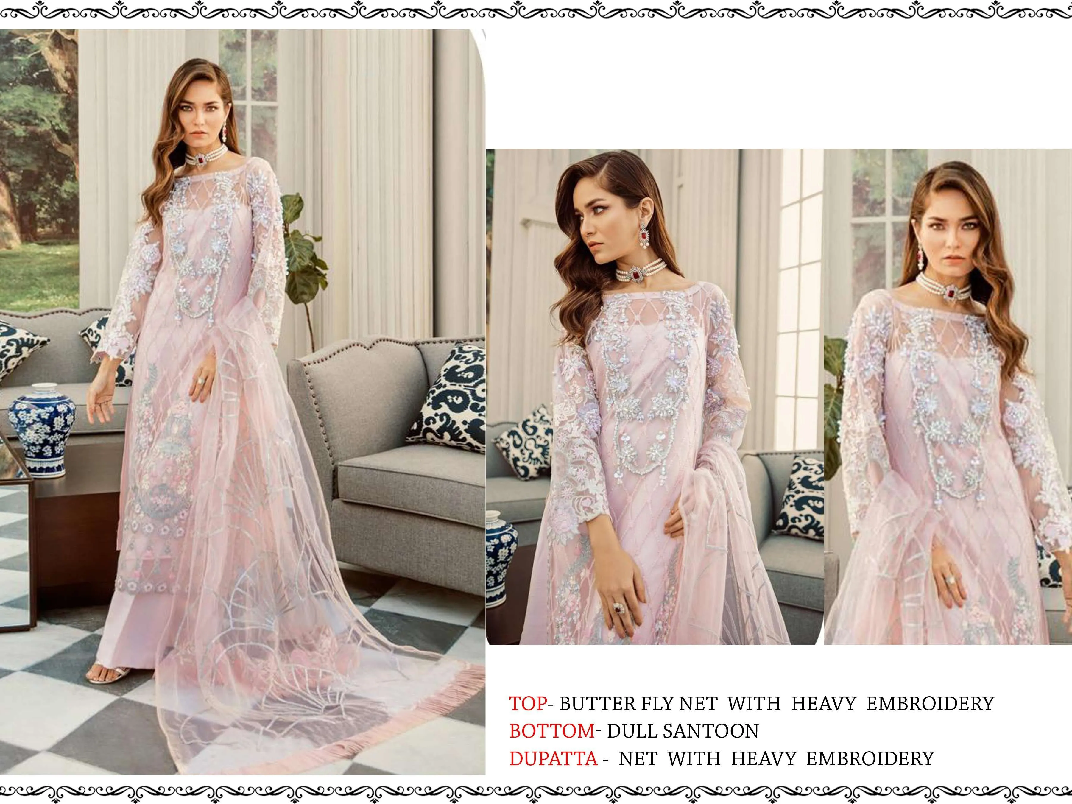 Pink Net Fabric Pakistani Suit Heavy Embroidery work Designer Wedding Wear