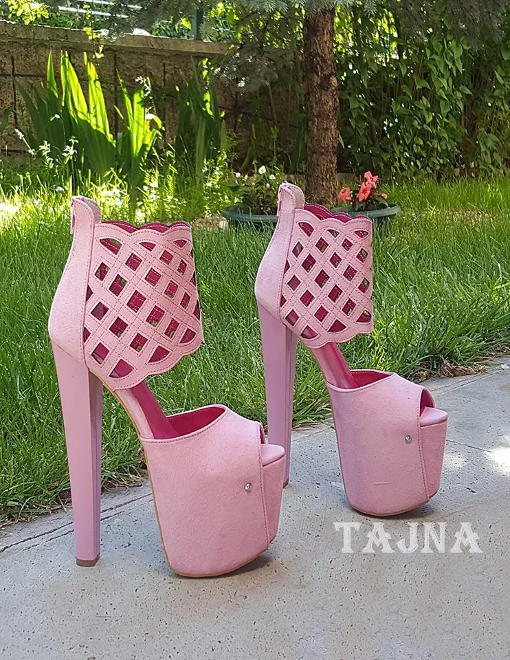 Pink Suede Laser Cut  High Heel Booties