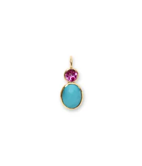 Pink Topaz & Turquoise 14k Gold Necklace Charm