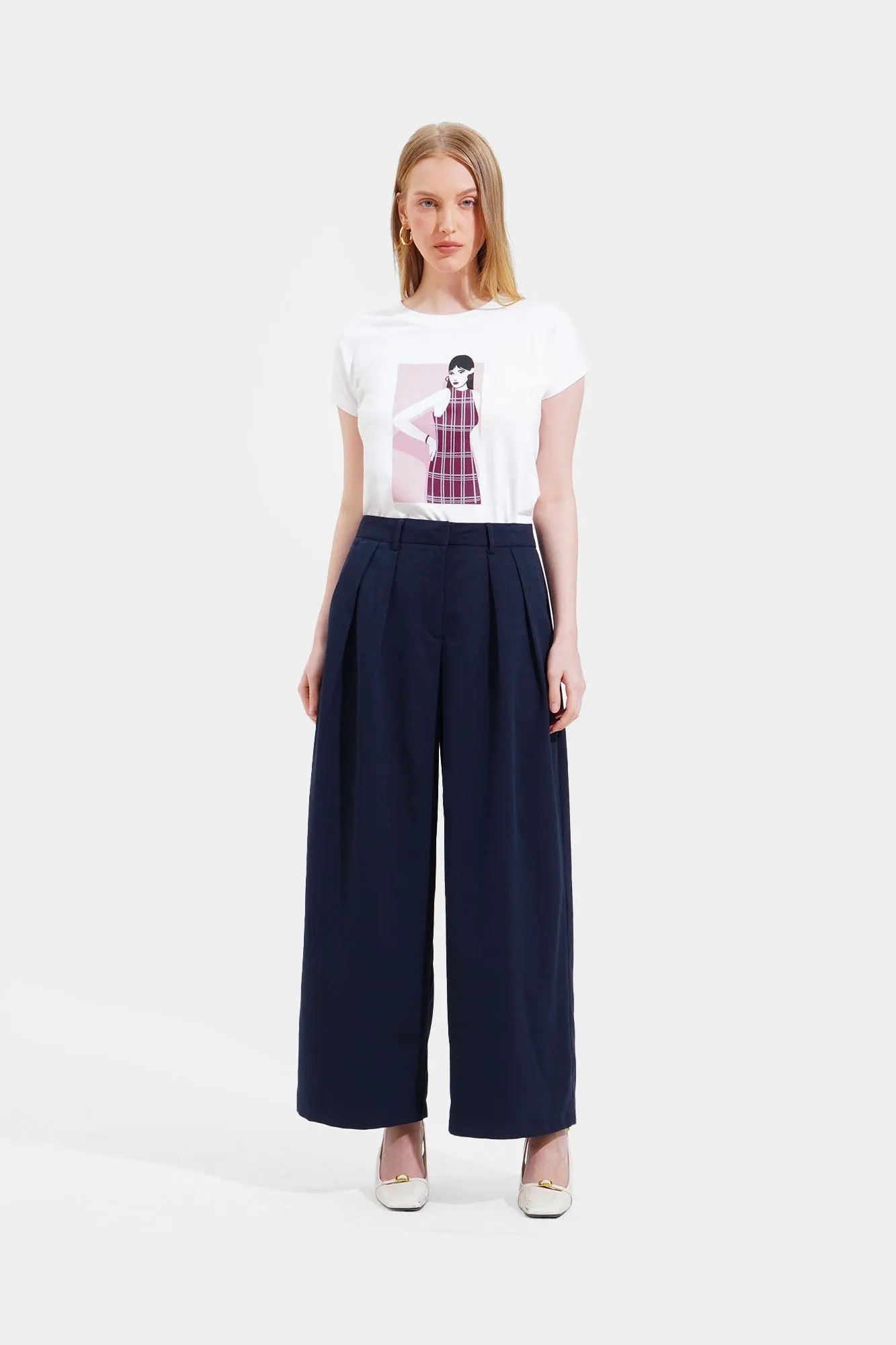 Pleated Wide Leg Trousers