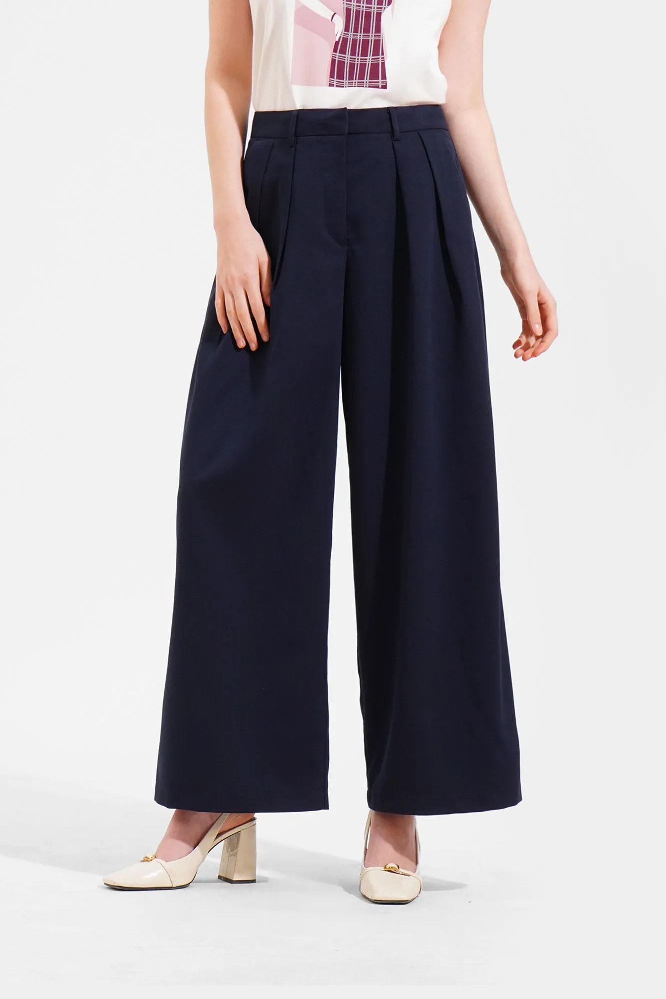 Pleated Wide Leg Trousers