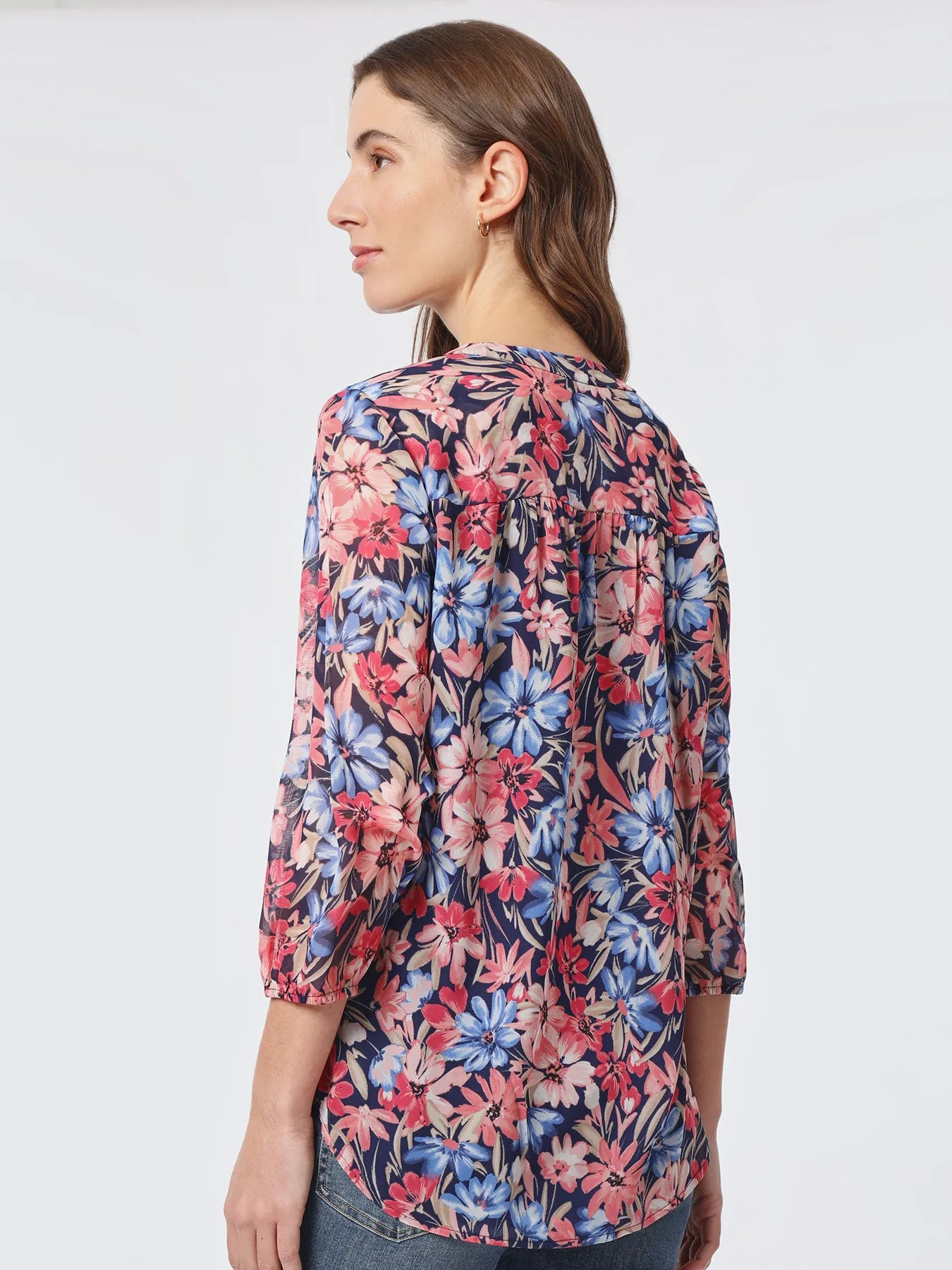 Printed V-Neck Pleated Kelly Blouse