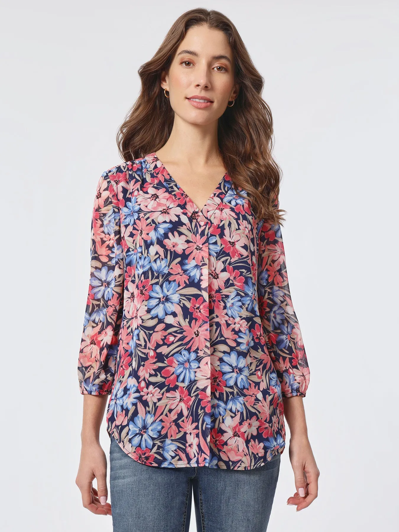 Printed V-Neck Pleated Kelly Blouse