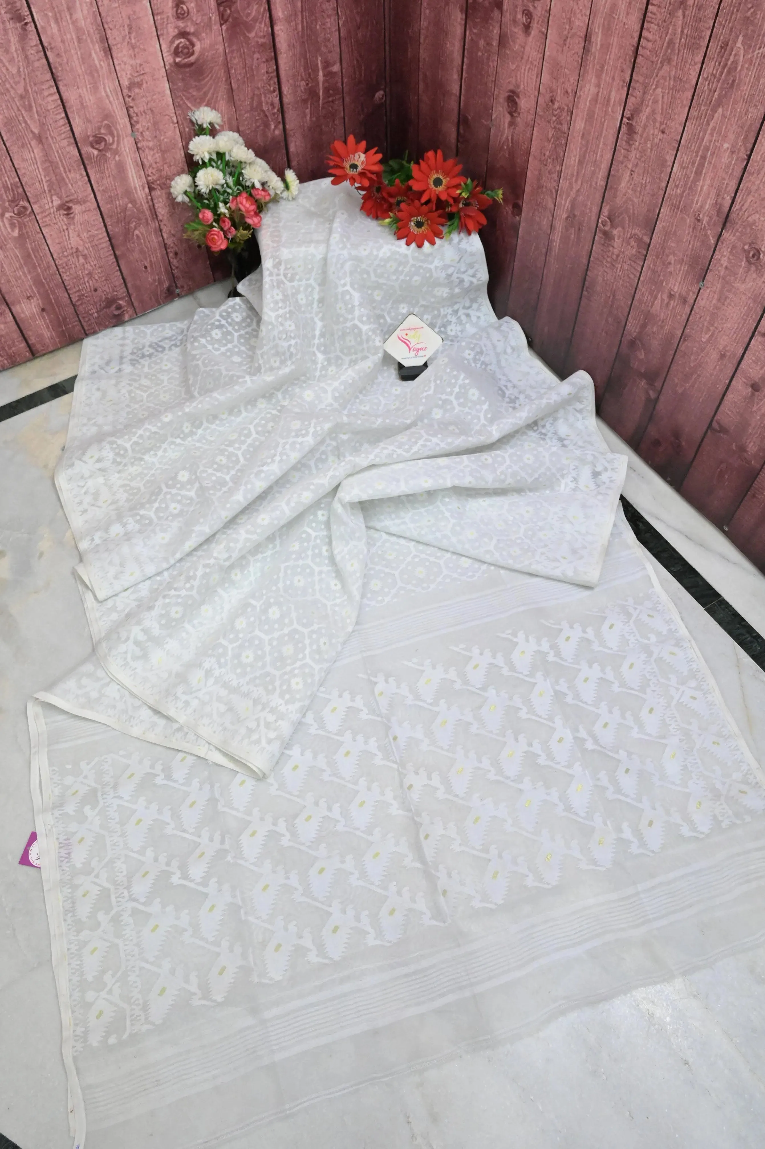 Pure Paper White Color Jamdani Saree