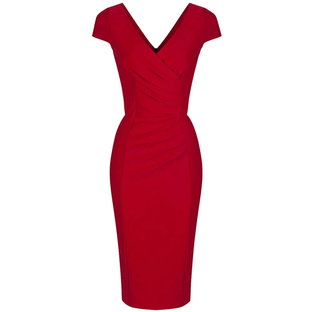 Red Capped Sleeve Bodycon Wiggle Dress