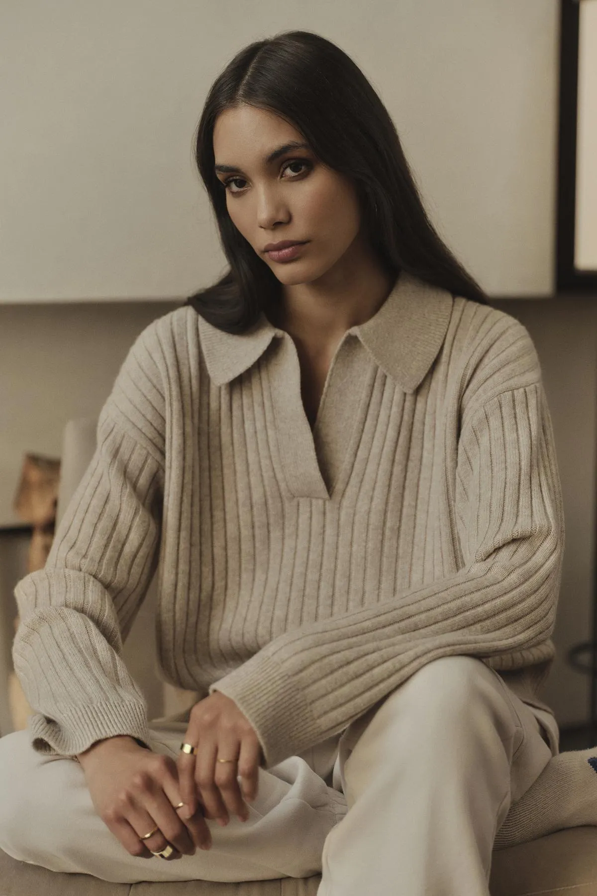 RIYA WOOL CASHMERE POLO SWEATER