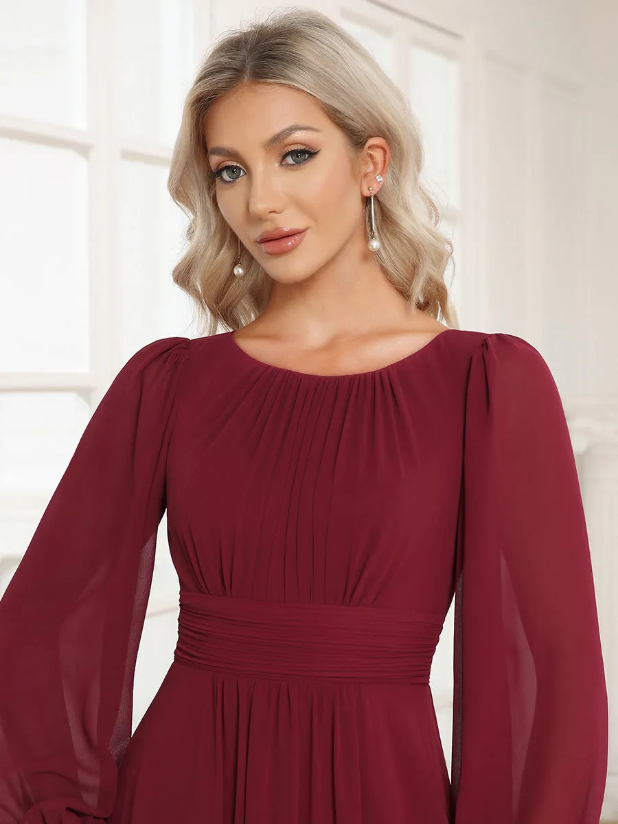 Round Neck Bridesmaid Dresses with Long Lantern Sleeves