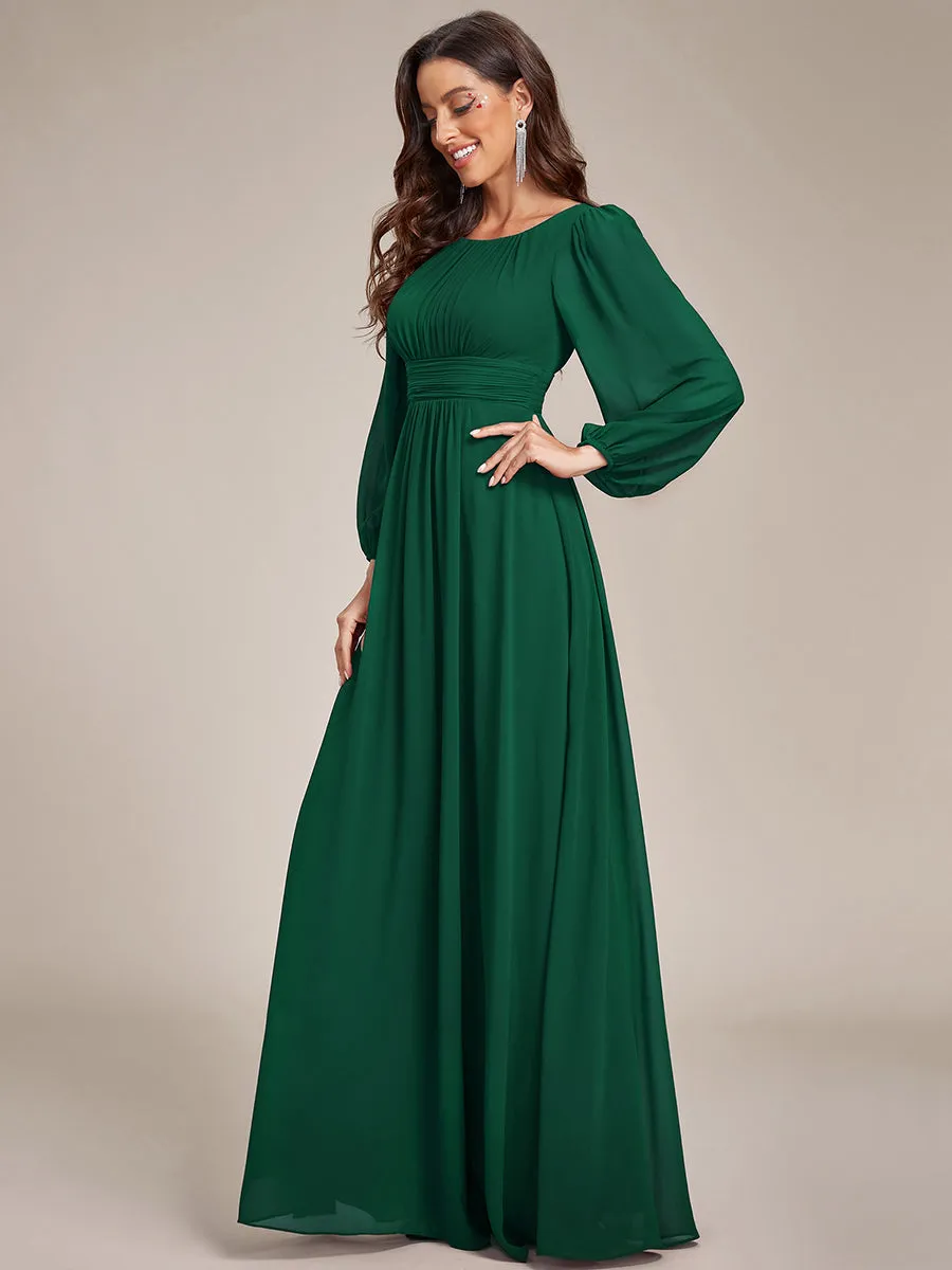 Round Neck Bridesmaid Dresses with Long Lantern Sleeves