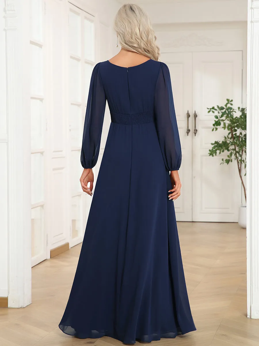 Round Neck Bridesmaid Dresses with Long Lantern Sleeves