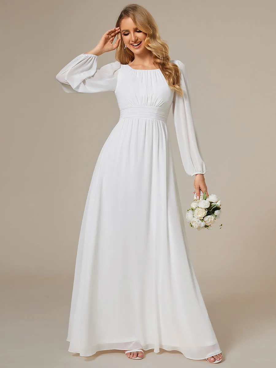 Round Neck Bridesmaid Dresses with Long Lantern Sleeves