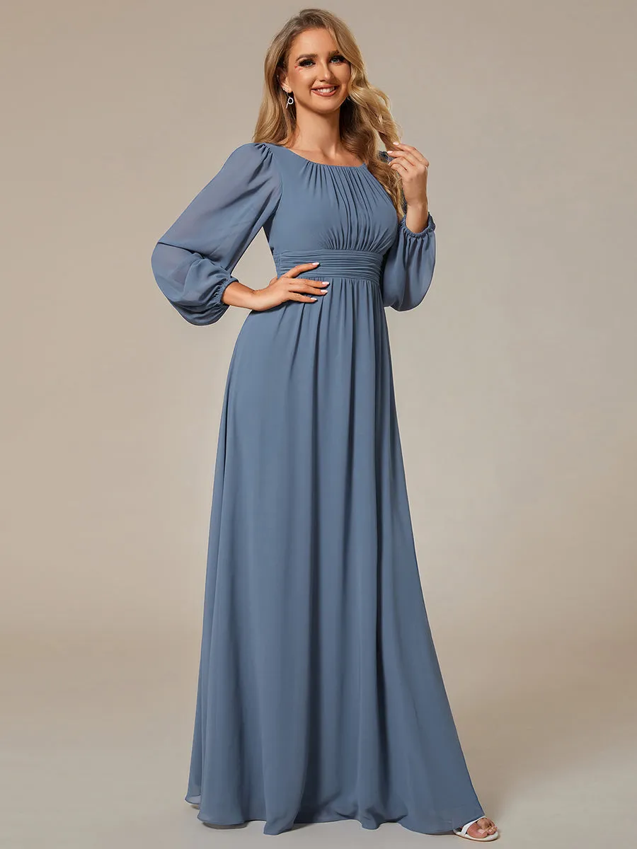 Round Neck Bridesmaid Dresses with Long Lantern Sleeves