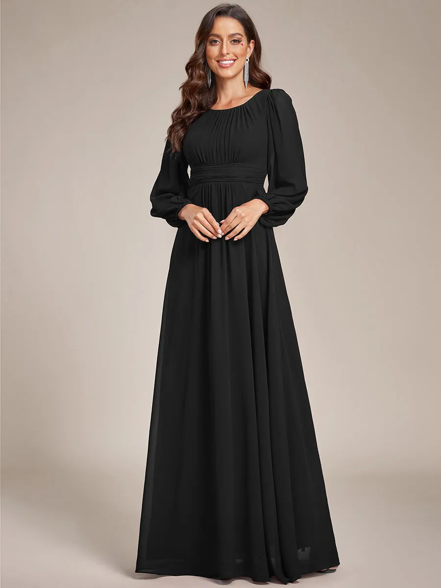 Round Neck Bridesmaid Dresses with Long Lantern Sleeves