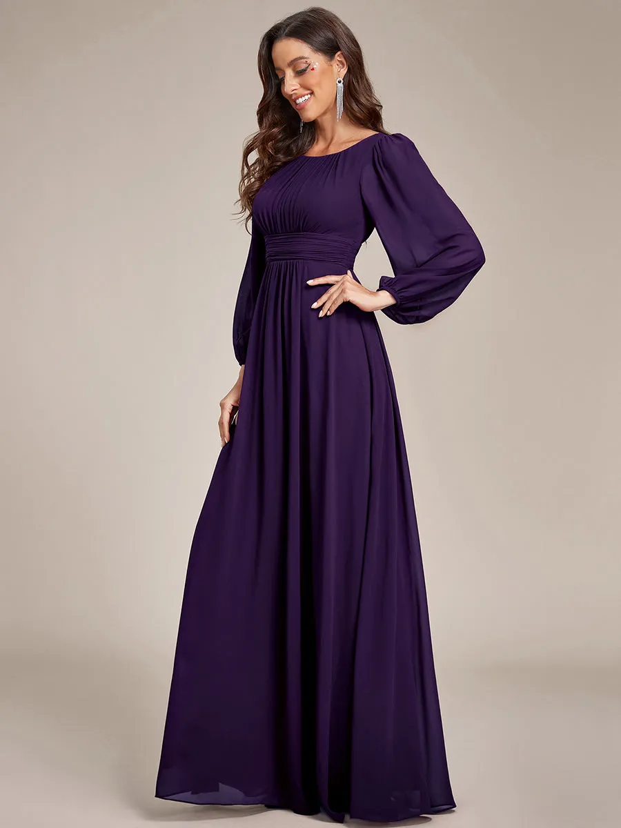 Round Neck Bridesmaid Dresses with Long Lantern Sleeves