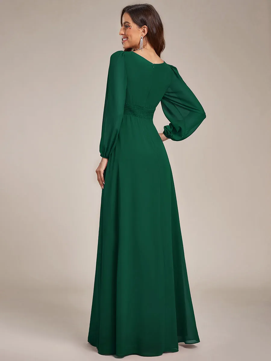 Round Neck Bridesmaid Dresses with Long Lantern Sleeves