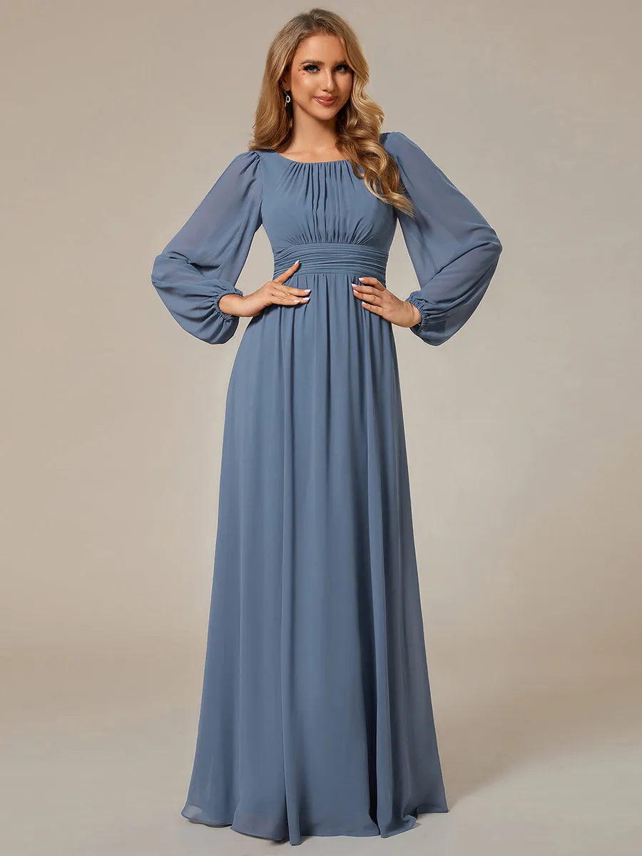 Round Neck Bridesmaid Dresses with Long Lantern Sleeves