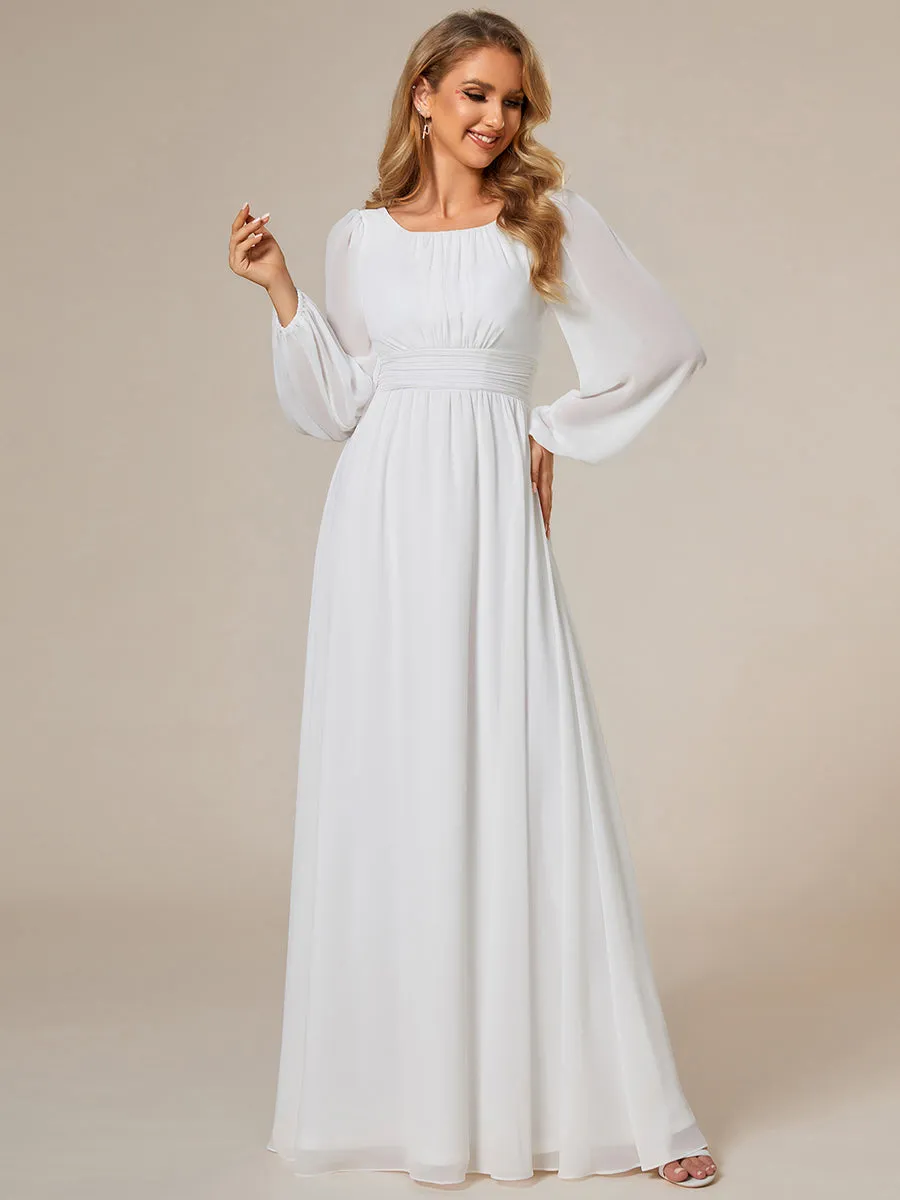 Round Neck Bridesmaid Dresses with Long Lantern Sleeves