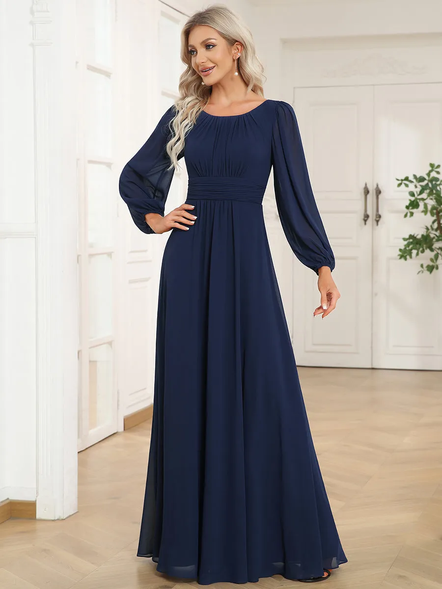 Round Neck Bridesmaid Dresses with Long Lantern Sleeves