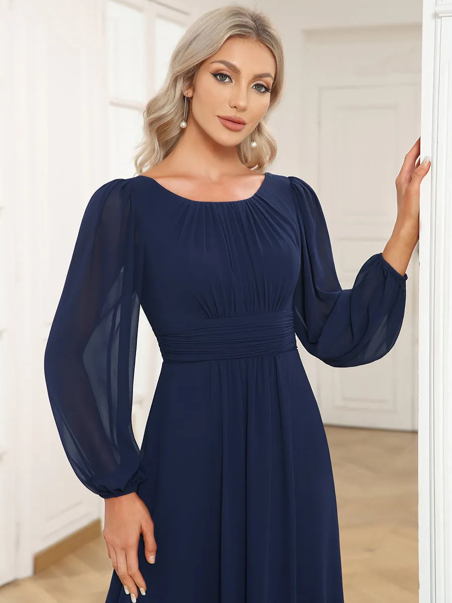 Round Neck Bridesmaid Dresses with Long Lantern Sleeves