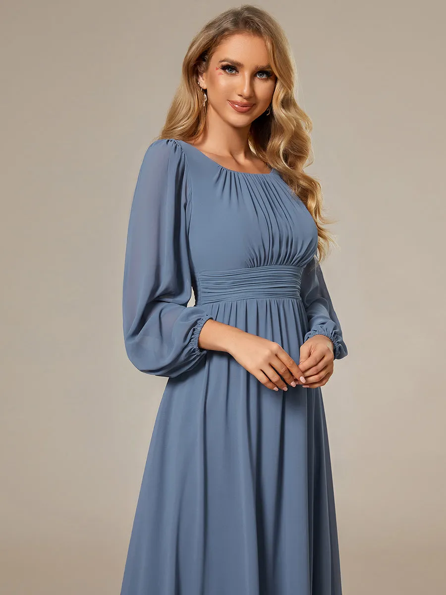 Round Neck Bridesmaid Dresses with Long Lantern Sleeves