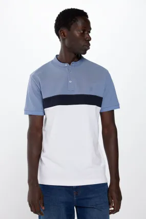 Slim fit colour block piqué polo shirt - Blue