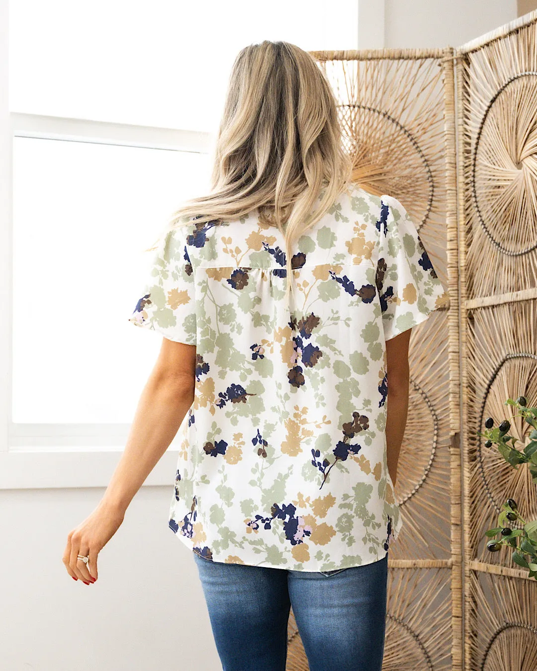 Sophie Sage Floral Flutter Sleeve Top