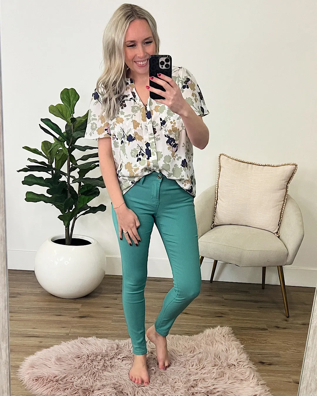 Sophie Sage Floral Flutter Sleeve Top