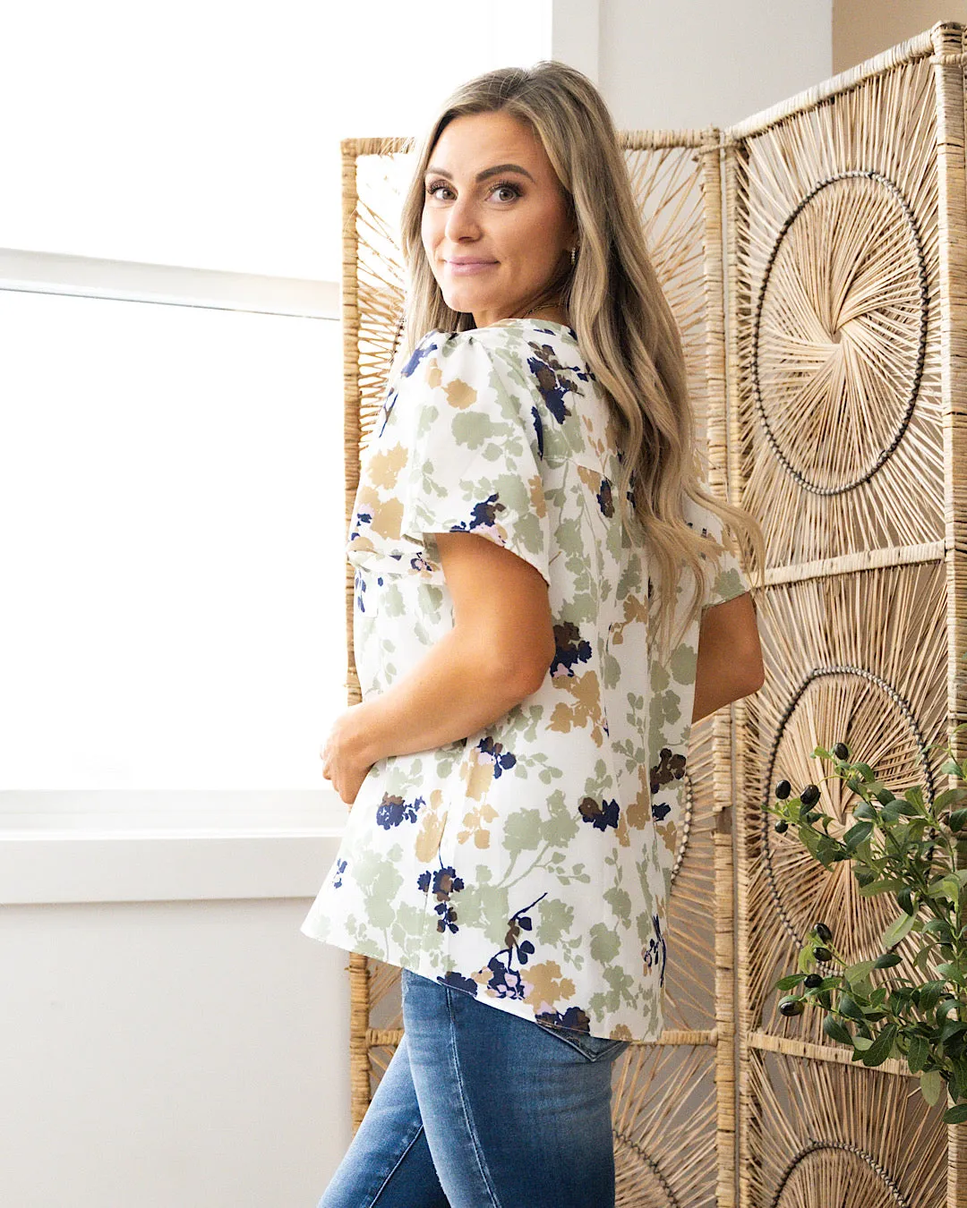 Sophie Sage Floral Flutter Sleeve Top