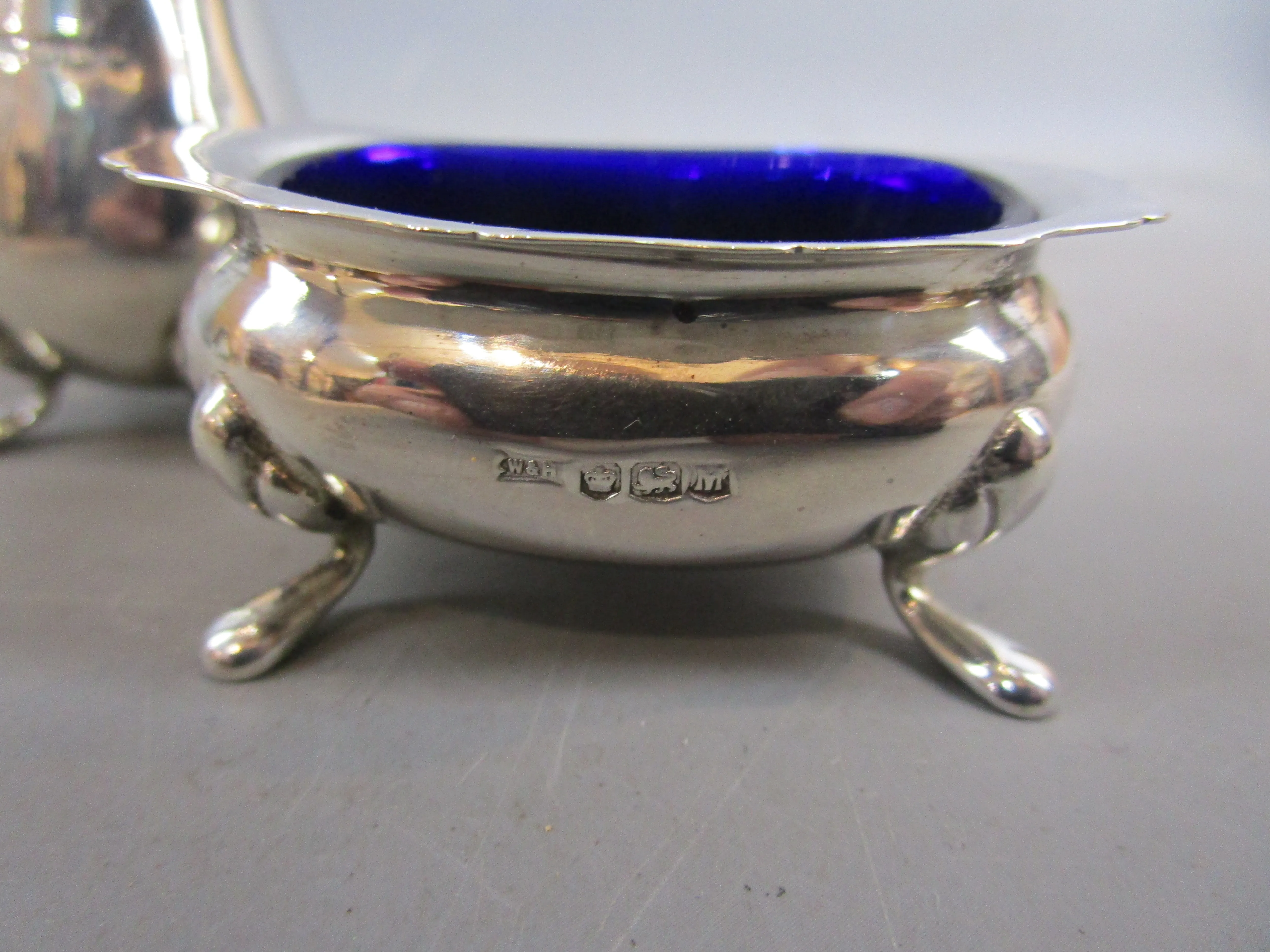 Sterling Silver Salt Cellar And Pepperette Vintage Mid Century Sheffield 1954