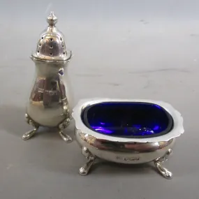 Sterling Silver Salt Cellar And Pepperette Vintage Mid Century Sheffield 1954