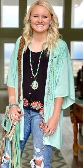 The Macy Mint Embroidered Kimono