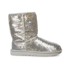 UGG Classic Short Cosmos Sequin Silver Gold Boots - Women's