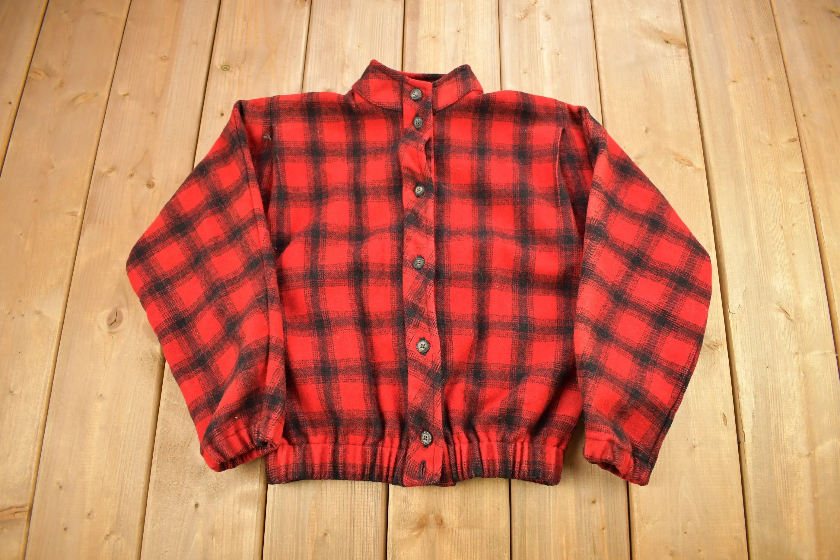 Vintage 1950s Wool Buffalo Plaid Button Up Hunting Jacket / True Vintage / Made In USA / Outdoorsman / 1950s Jacket