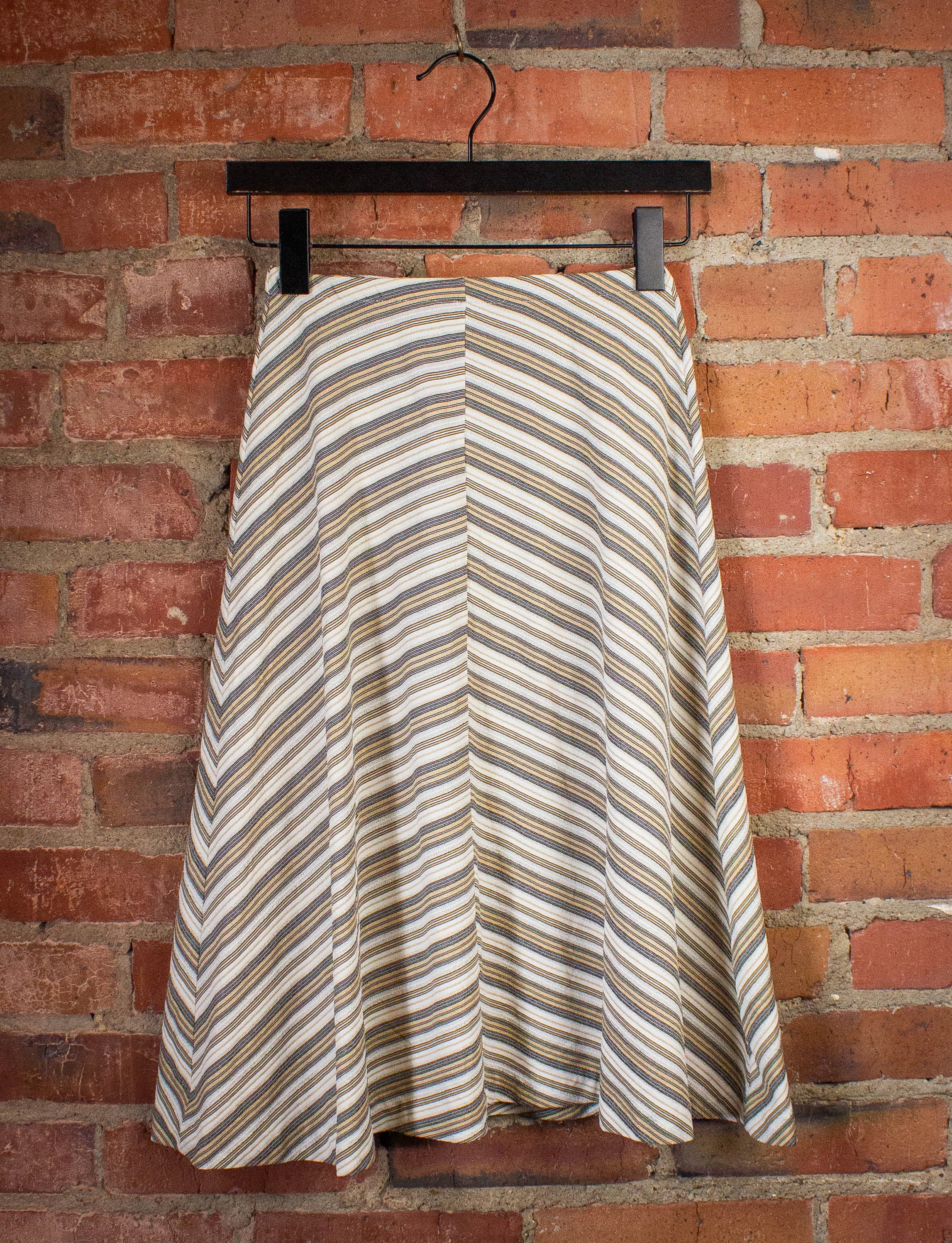 Vintage Chevron Print Elastic Waist Midi Skirt 70s White/Tan Small