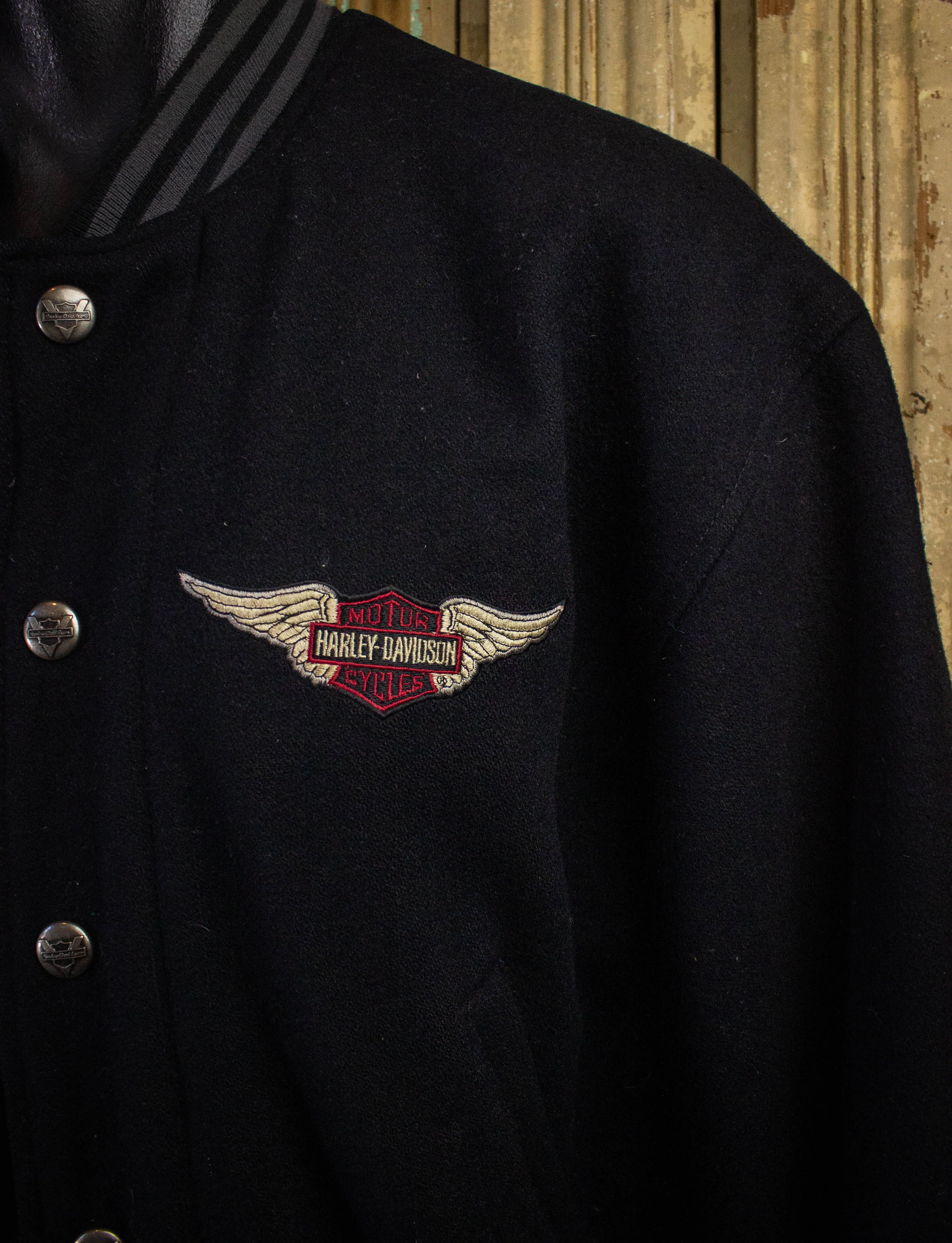 Vintage Harley Davidson Wool Bomber Jacket 90s Black XS