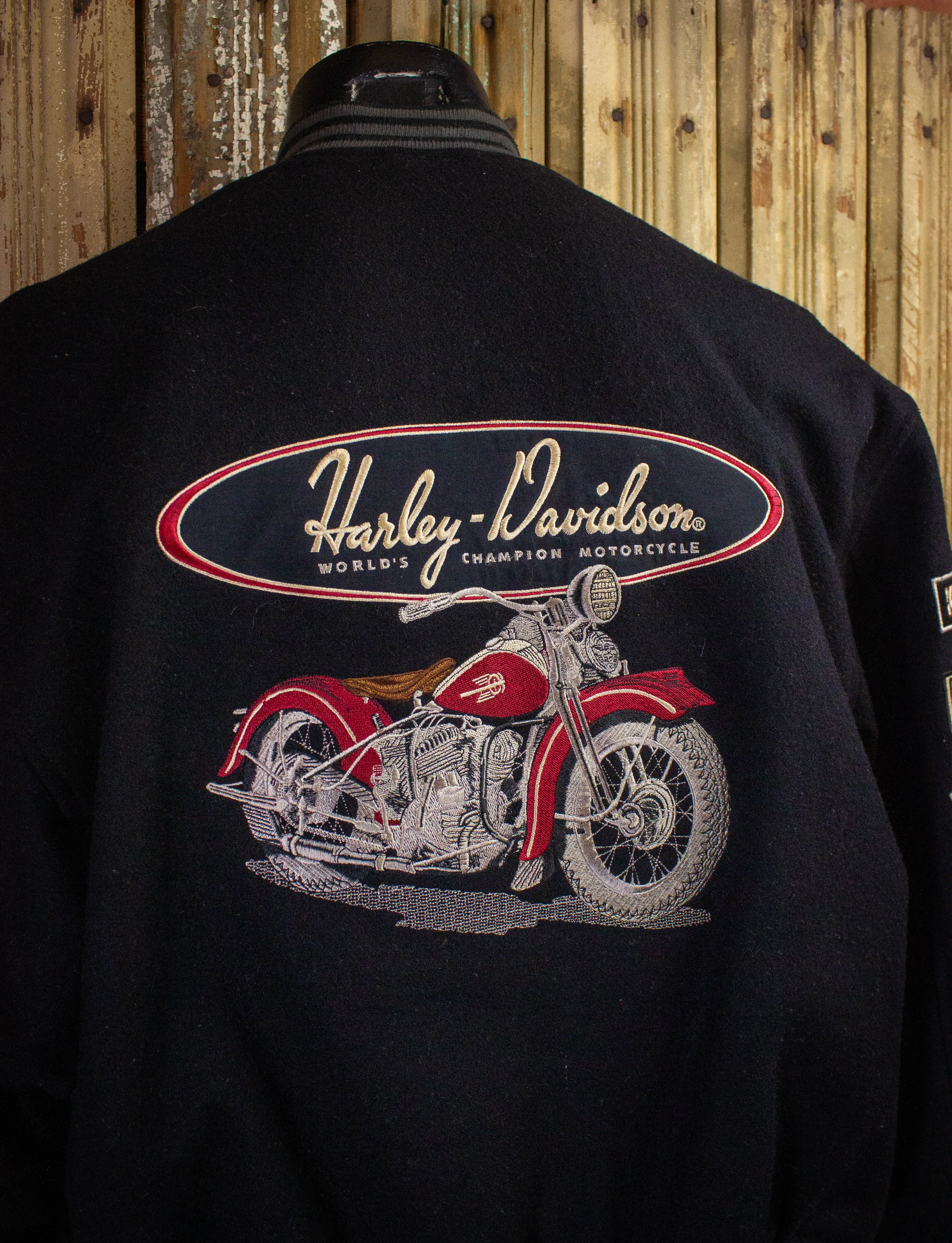 Vintage Harley Davidson Wool Bomber Jacket 90s Black XS