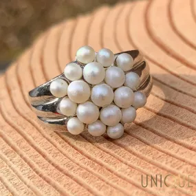 Vintage Sterling Silver Pearl Cluster Ring